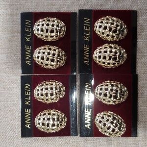 Lot of 4 Vintage Anne Klein Gold-Tone Oval Basket Weave Earrings